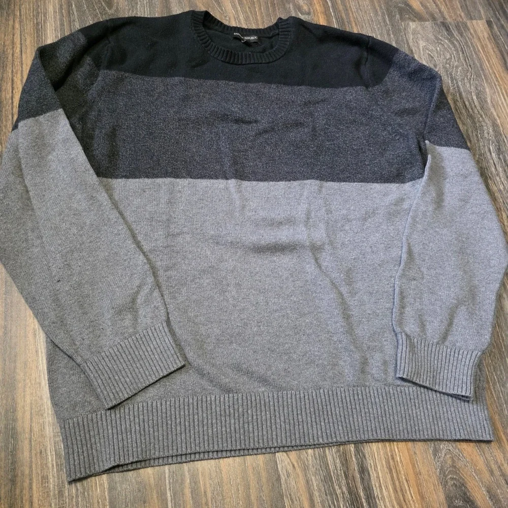 Banana Republic Mens XL Colorblock Crewneck Sweater Gray Black Cotton Wool Blend